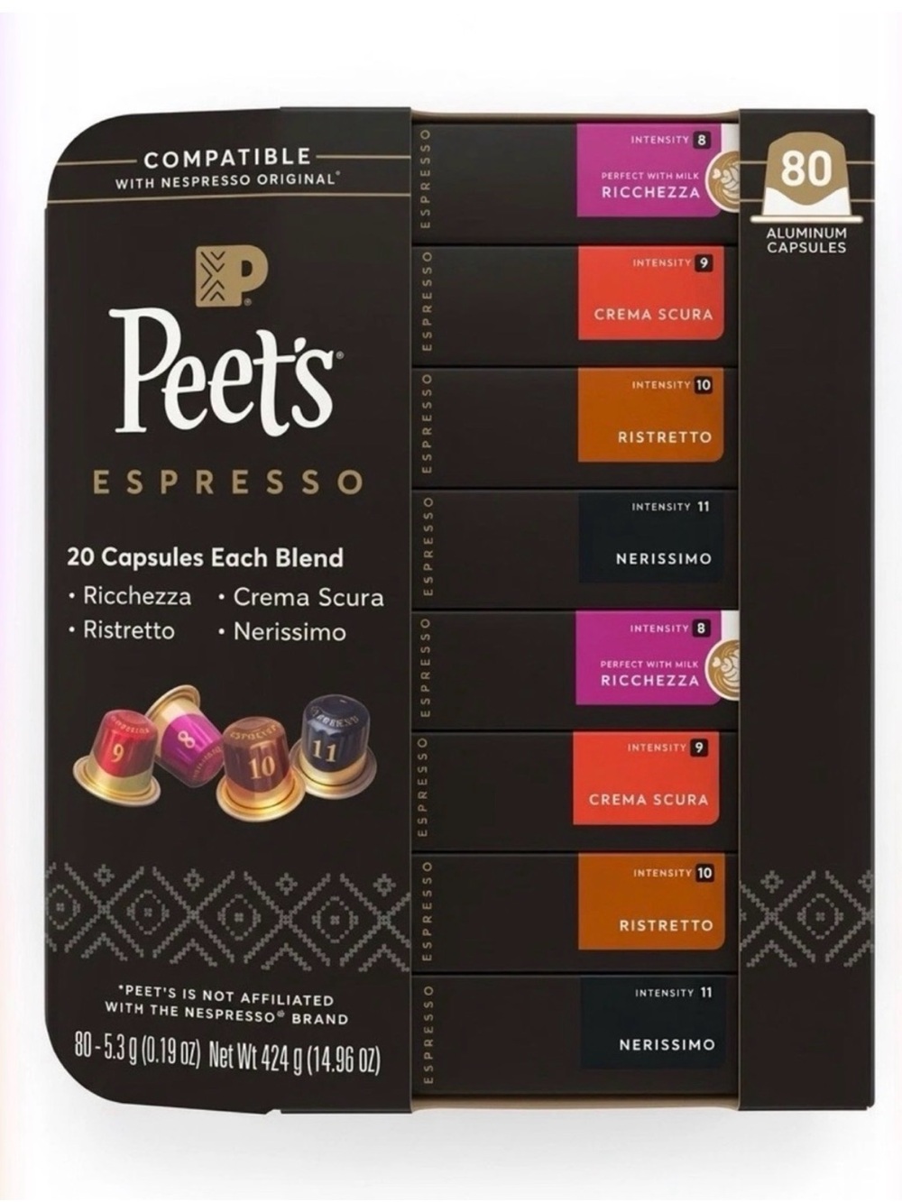 Peet’s Espresso Variety Pack Capsules Nespresso Original Line Compatible 80cts